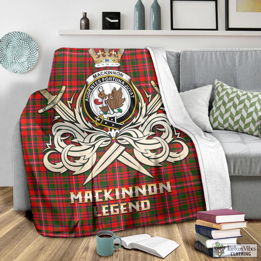 Tartan Vibes Clothing MacKinnon Modern Tartan Blanket with Clan Crest and the Golden Sword of Courageous Legacy