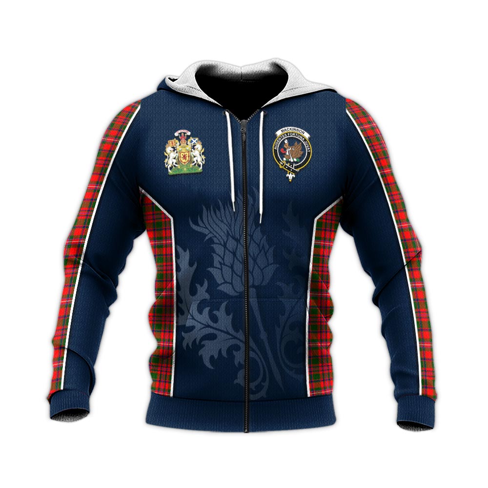 Tartan Vibes Clothing MacKinnon Modern Tartan Knitted Hoodie with Family Crest and Scottish Thistle Vibes Sport Style