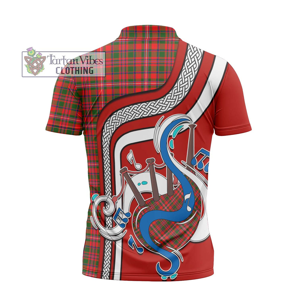 MacKinnon Modern Tartan Zipper Polo Shirt with Epic Bagpipe Style - Tartanvibesclothing Shop