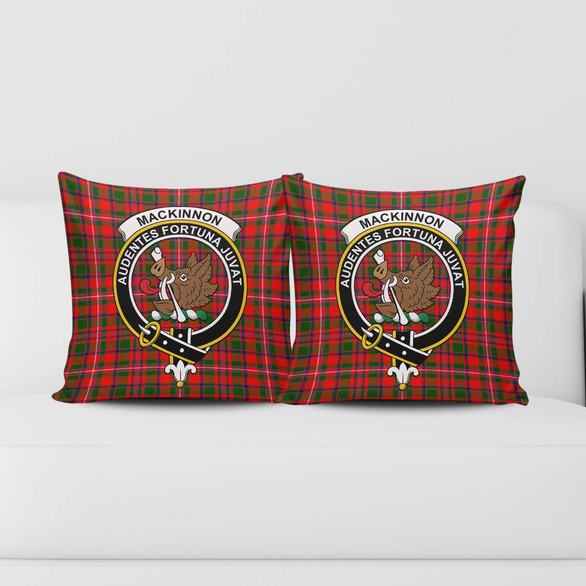 MacKinnon Modern Tartan Pillow Cover with Family Crest - Tartanvibesclothing