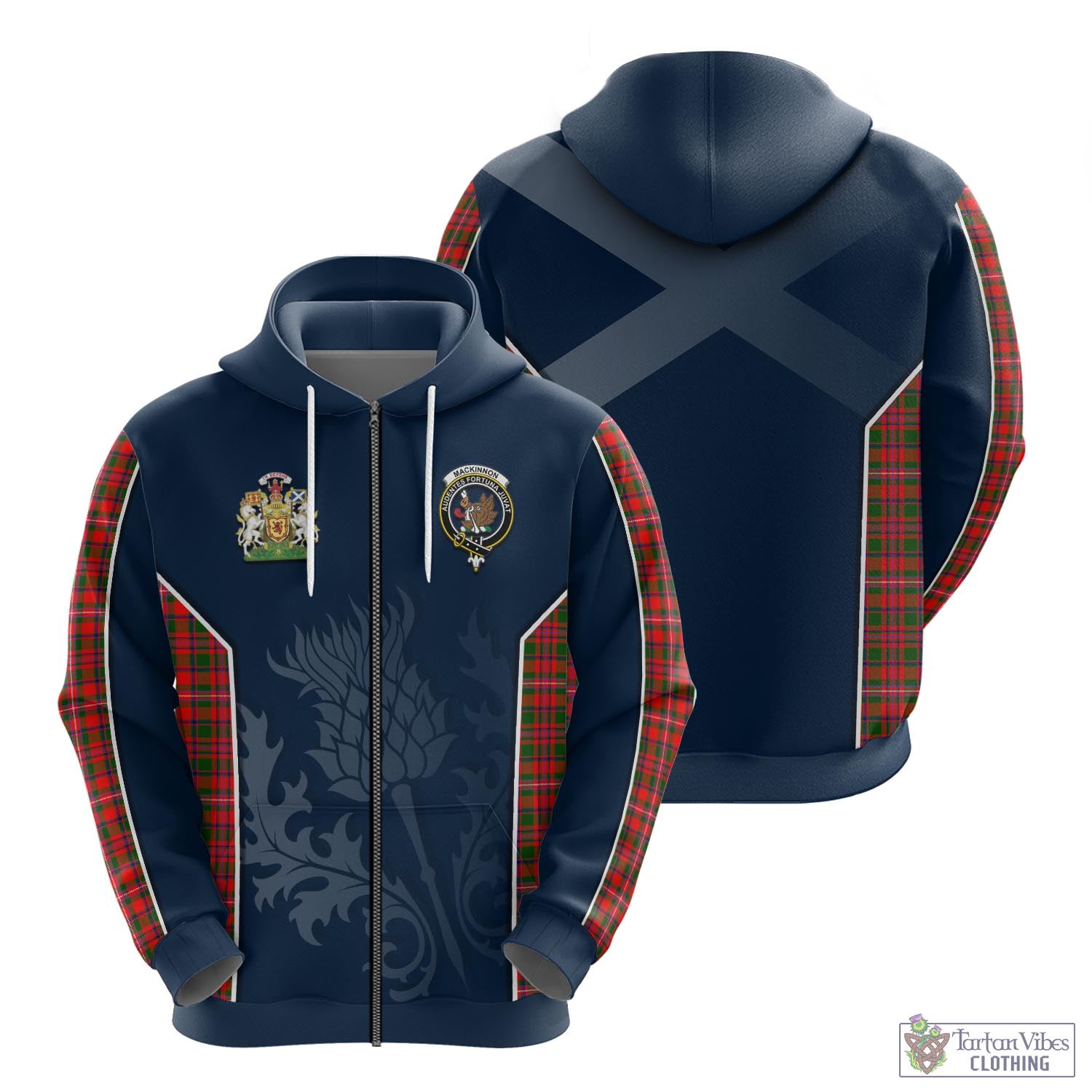 Tartan Vibes Clothing MacKinnon Modern Tartan Hoodie with Family Crest and Scottish Thistle Vibes Sport Style