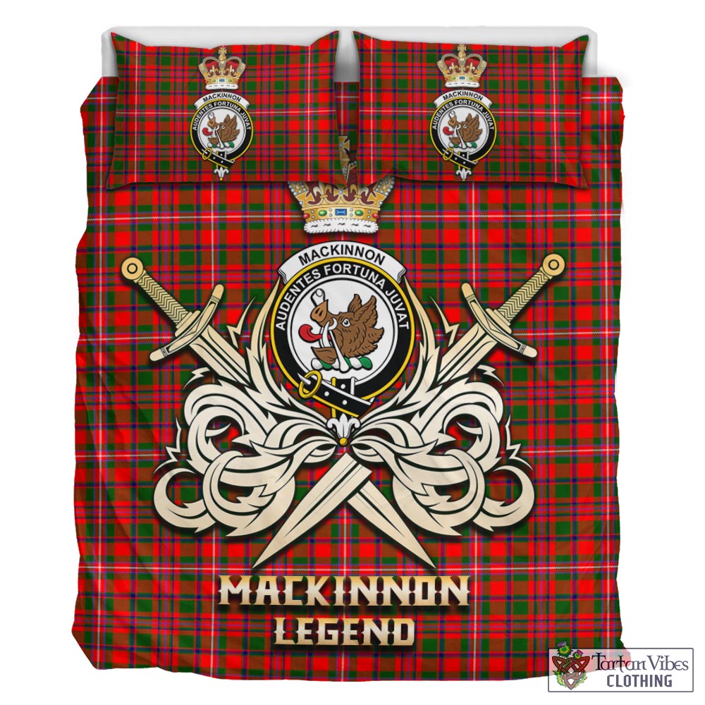 Tartan Vibes Clothing MacKinnon Modern Tartan Bedding Set with Clan Crest and the Golden Sword of Courageous Legacy