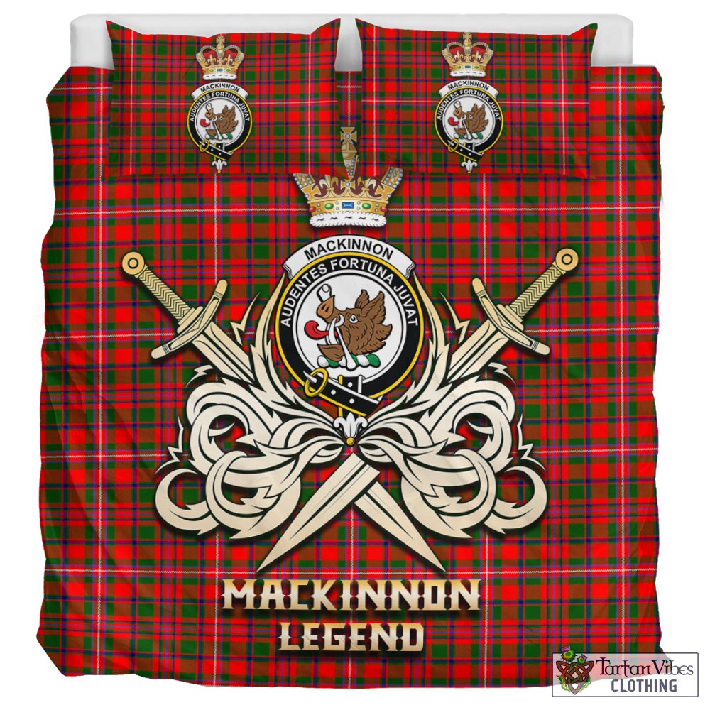 Tartan Vibes Clothing MacKinnon Modern Tartan Bedding Set with Clan Crest and the Golden Sword of Courageous Legacy