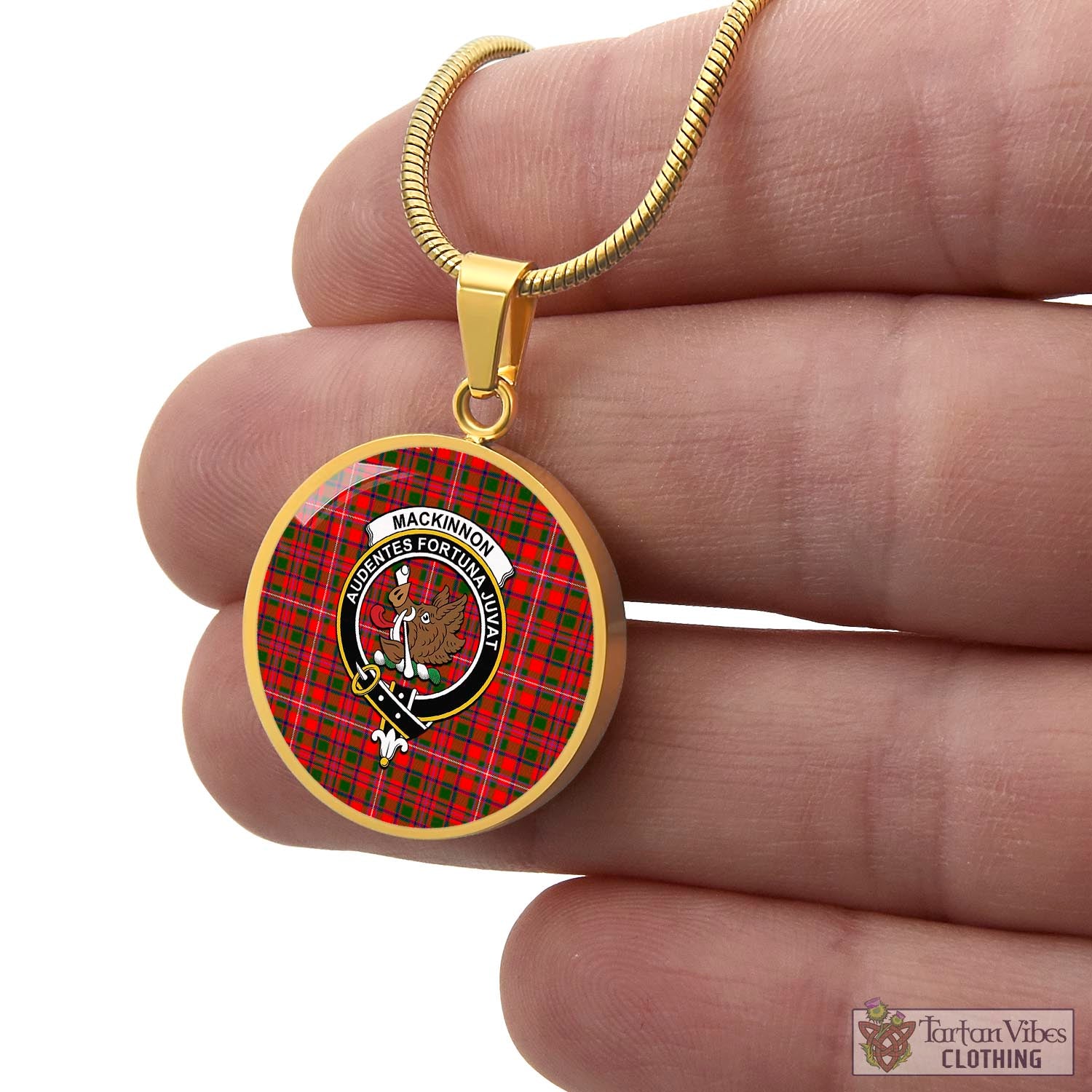 Tartan Vibes Clothing MacKinnon Modern Tartan Circle Necklace with Family Crest