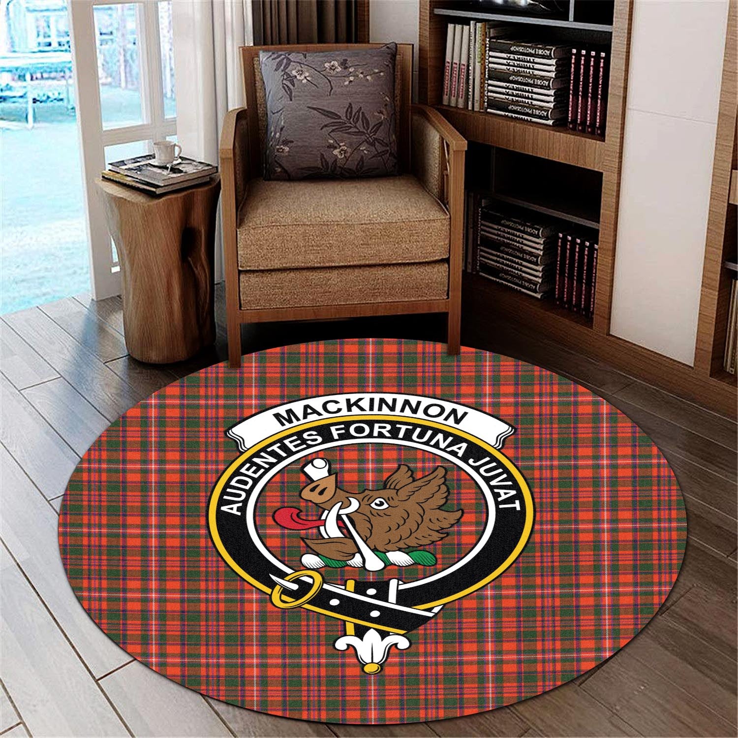 mackinnon-modern-tartan-round-rug-with-family-crest