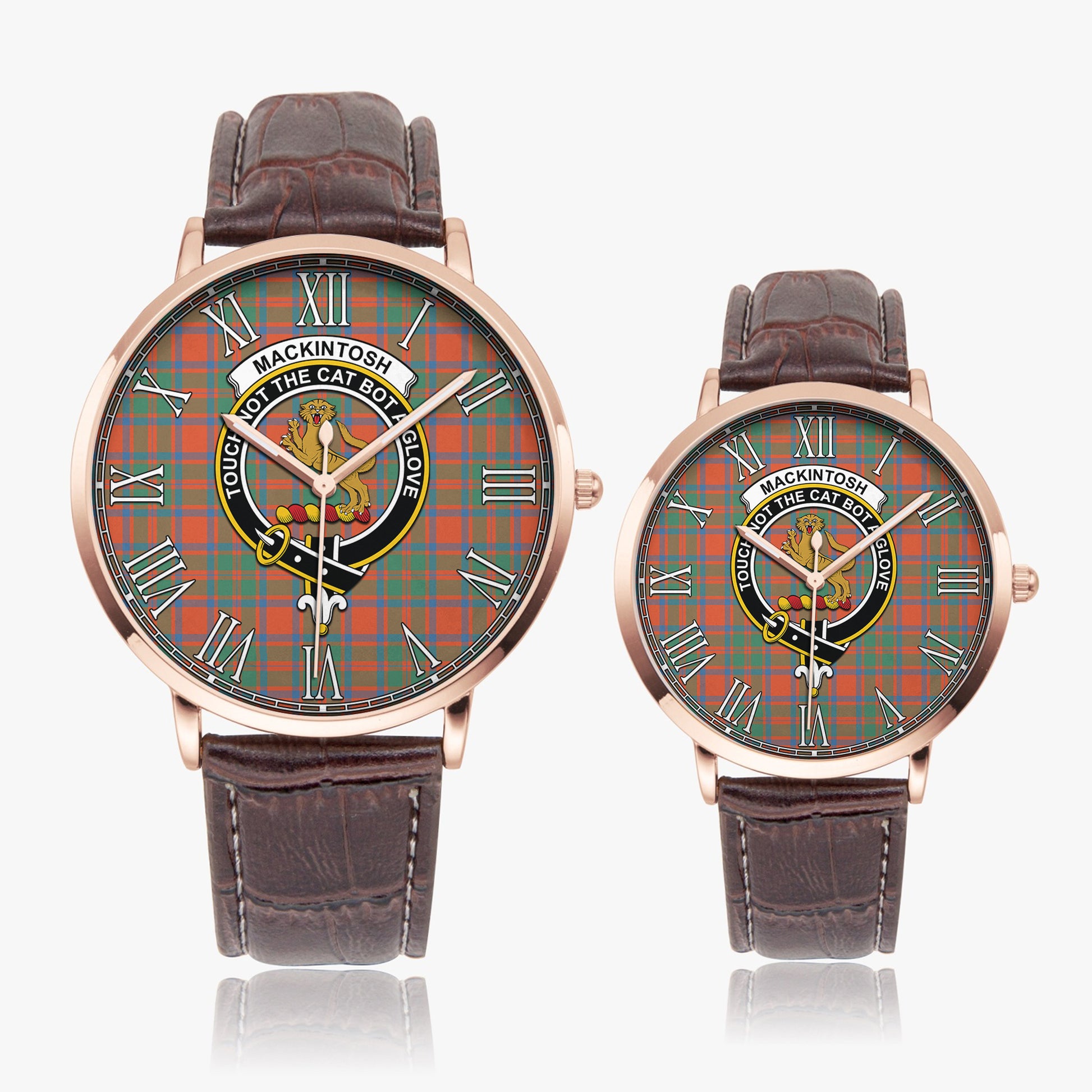 MacKintosh Ancient Tartan Family Crest Leather Strap Quartz Watch - Tartanvibesclothing