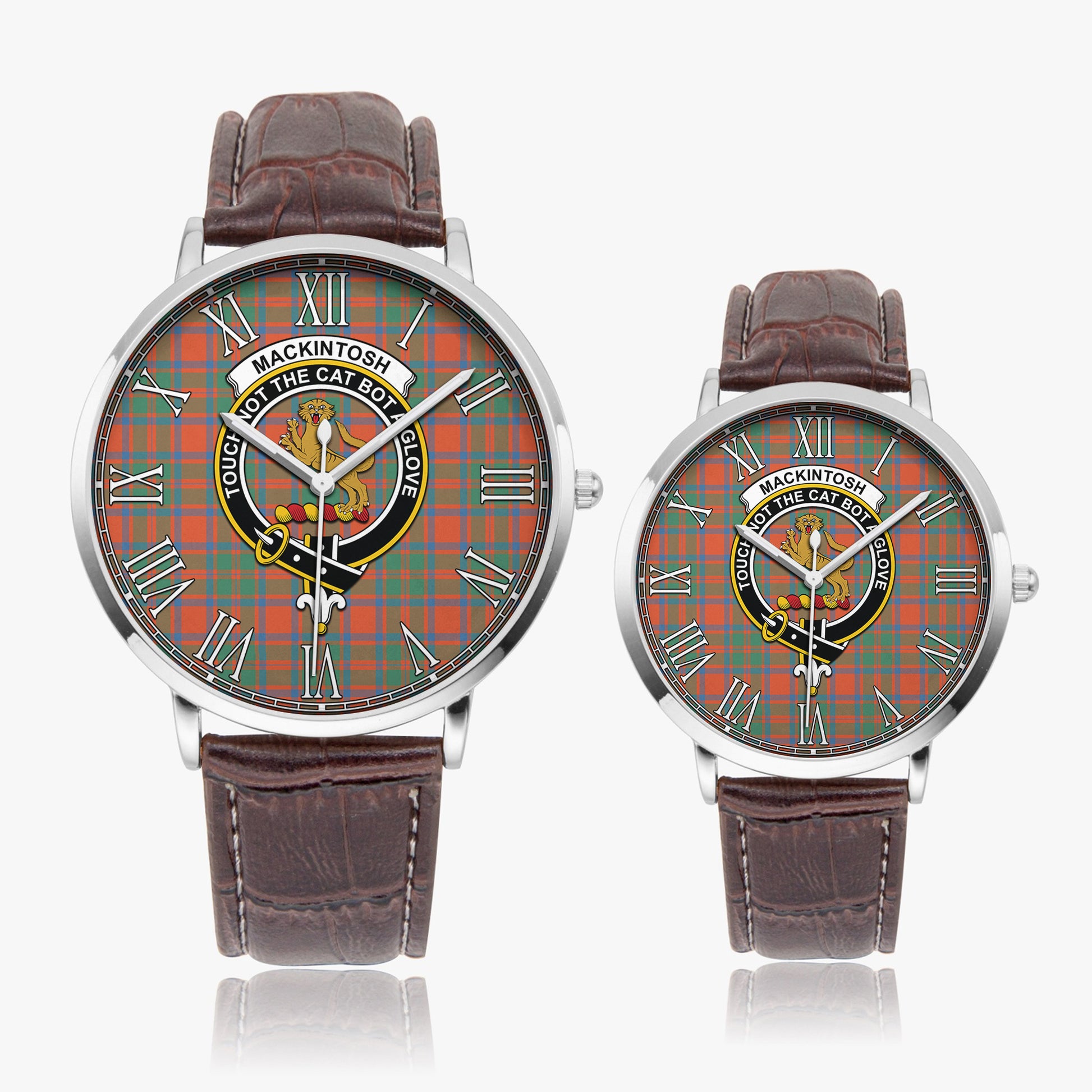 MacKintosh Ancient Tartan Family Crest Leather Strap Quartz Watch - Tartanvibesclothing