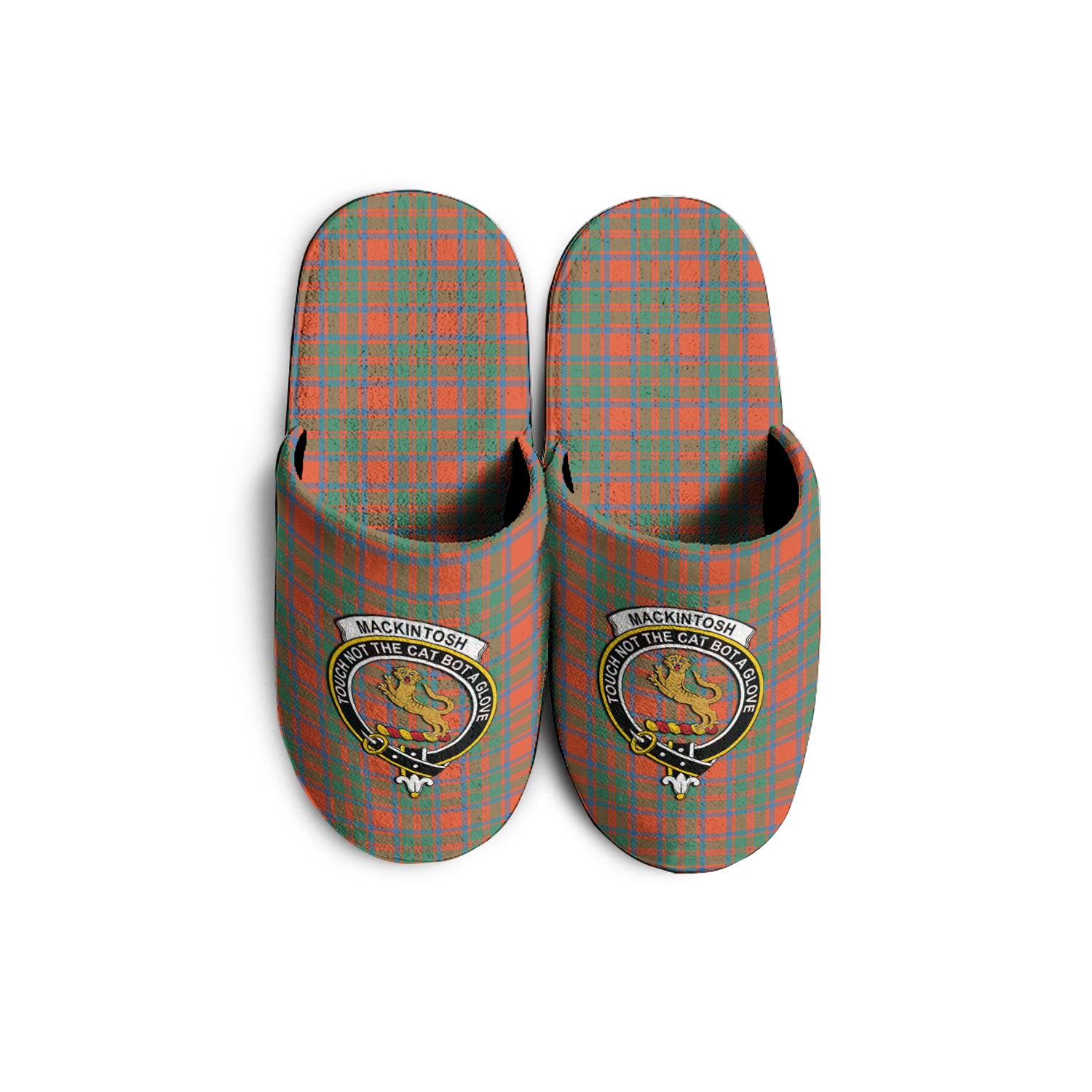 MacKintosh Ancient Tartan Home Slippers with Family Crest - Tartanvibesclothing