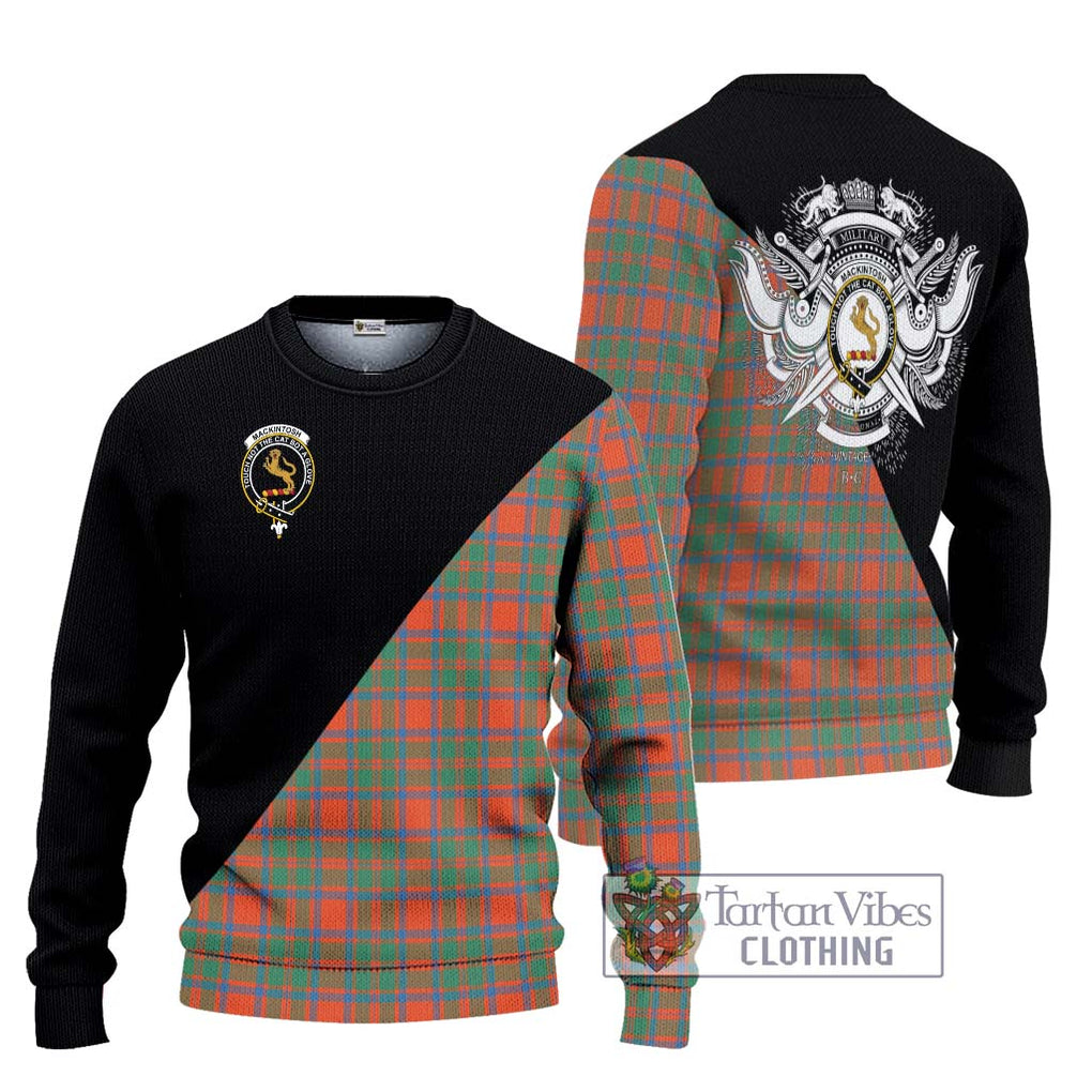 MacKintosh Ancient Tartan Knitted Sweater with Family Crest and Military Logo Style Unisex - Tartanvibesclothing Shop