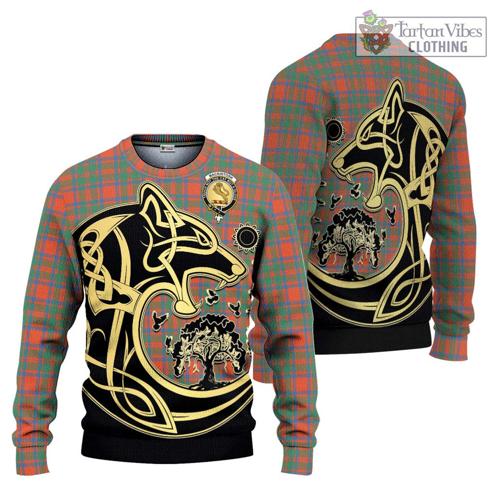 MacKintosh Ancient Tartan Knitted Sweater with Family Crest Celtic Wolf Style Unisex - Tartan Vibes Clothing