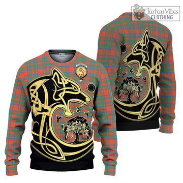 MacKintosh Ancient Tartan Ugly Sweater with Family Crest Celtic Wolf Style