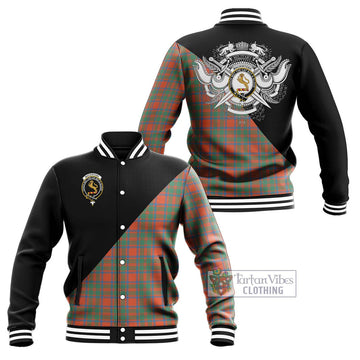 MacKintosh Ancient Tartan Baseball Jacket with Family Crest and Military Logo Style