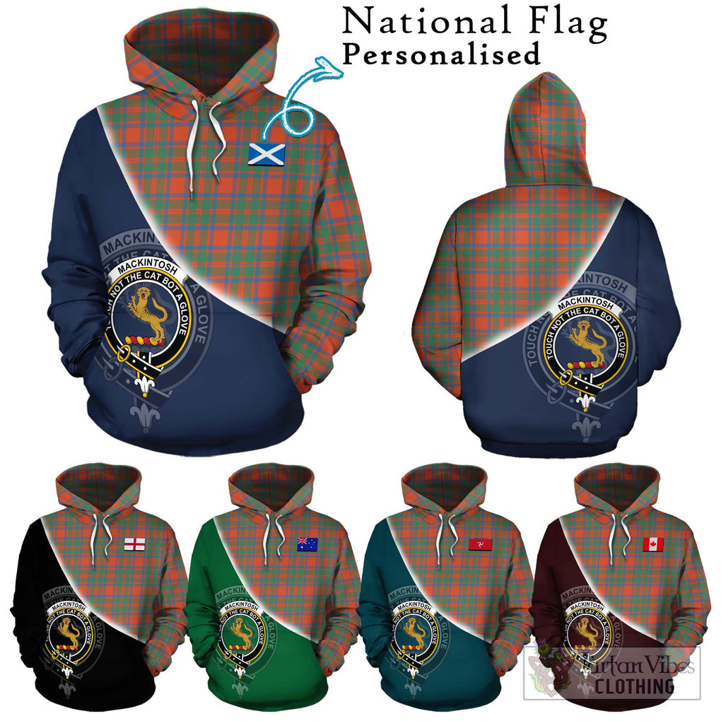 MacKintosh Ancient Tartan Hoodie with Personalised National Flag and Family Crest Half Style Zip Hoodie - Tartanvibesclothing Shop