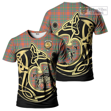 MacKintosh Ancient Tartan T-Shirt with Family Crest Celtic Wolf Style