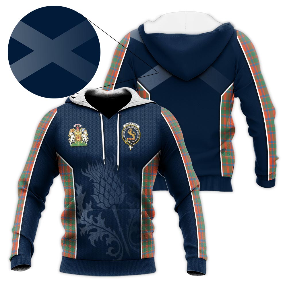 Tartan Vibes Clothing MacKintosh Ancient Tartan Knitted Hoodie with Family Crest and Scottish Thistle Vibes Sport Style