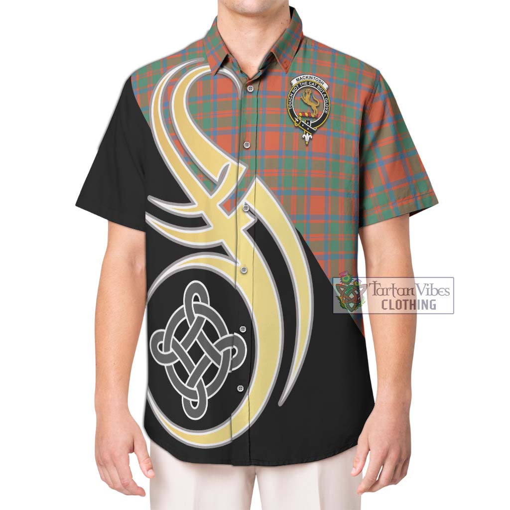 MacKintosh Ancient Tartan Short Sleeve Button Shirt with Family Crest and Celtic Symbol Style Kid - Tartan Vibes Clothing