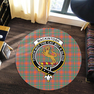 MacKintosh Ancient Tartan Round Rug with Family Crest