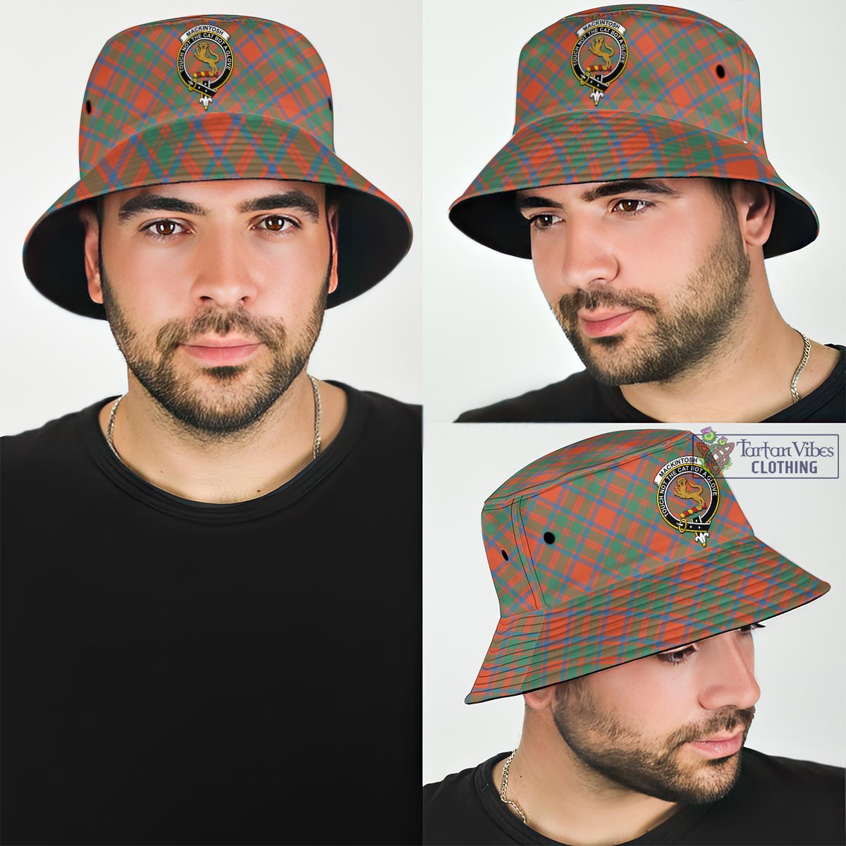 Tartan Vibes Clothing MacKintosh Ancient Tartan Bucket Hat with Family Crest