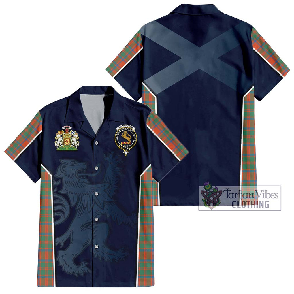 MacKintosh Ancient Tartan Short Sleeve Button Shirt with Family Crest and Lion Rampant Vibes Sport Style Kid - Tartan Vibes Clothing