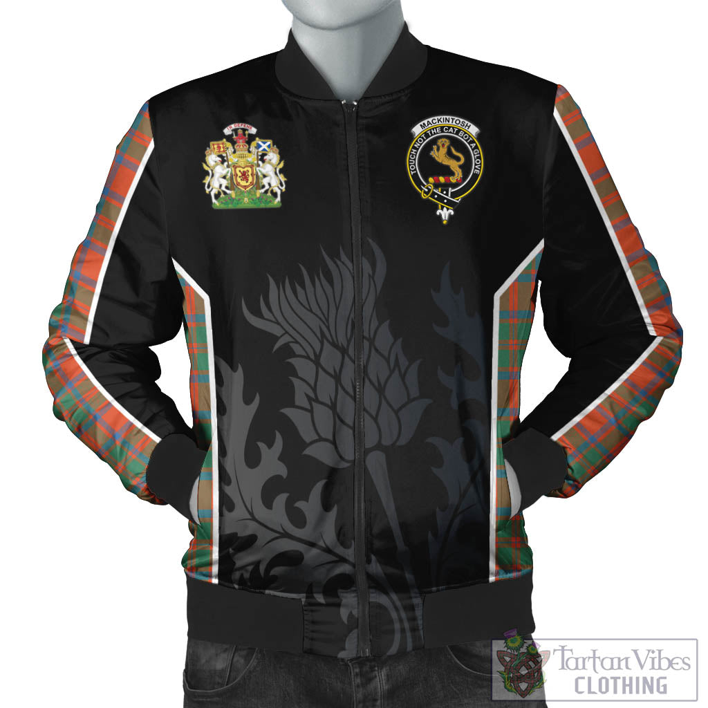 Tartan Vibes Clothing MacKintosh Ancient Tartan Bomber Jacket with Family Crest and Scottish Thistle Vibes Sport Style