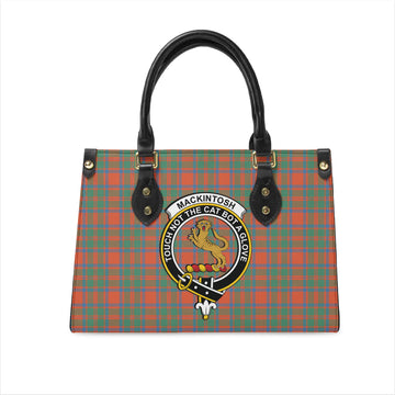 MacKintosh Ancient Tartan Leather Bag with Family Crest