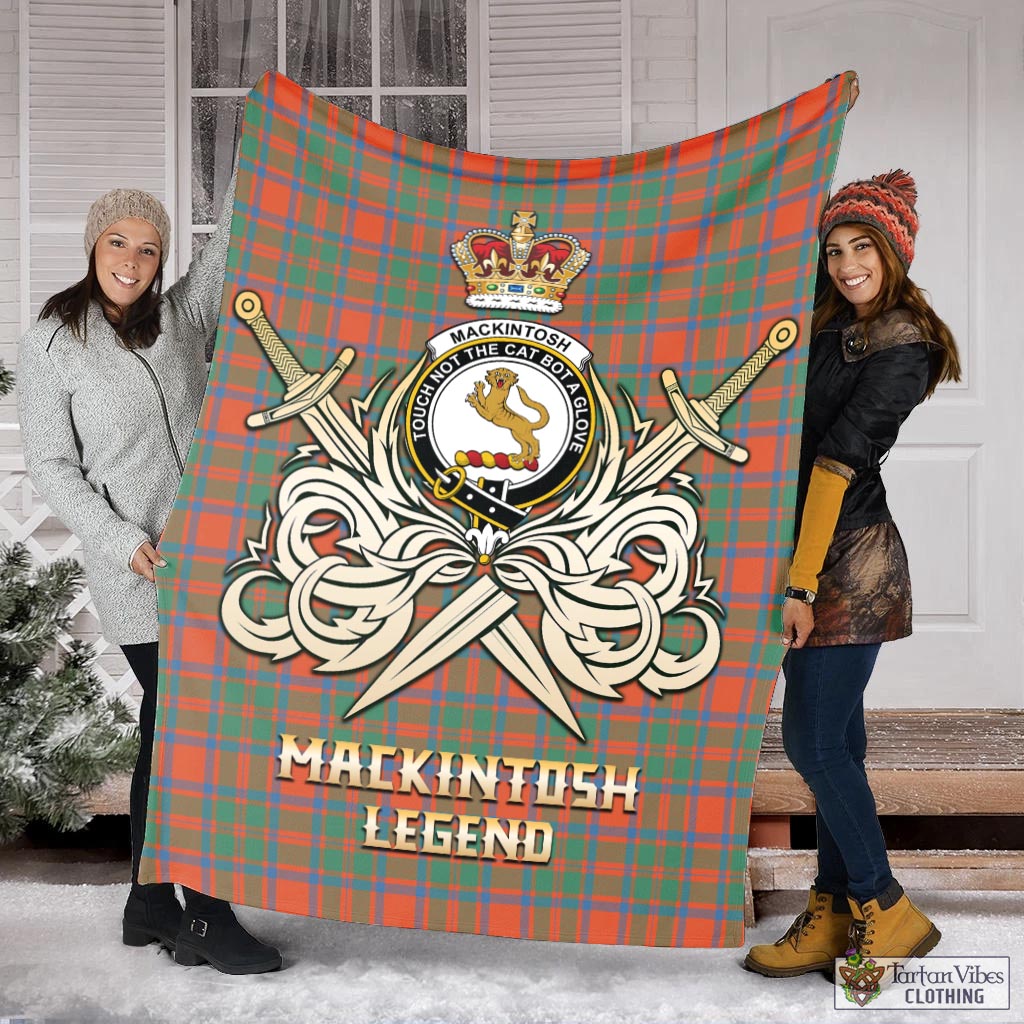 Tartan Vibes Clothing MacKintosh Ancient Tartan Blanket with Clan Crest and the Golden Sword of Courageous Legacy