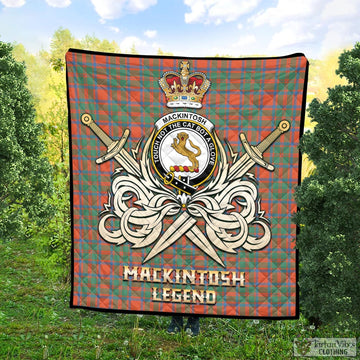 MacKintosh Ancient Tartan Quilt with Clan Crest and the Golden Sword of Courageous Legacy