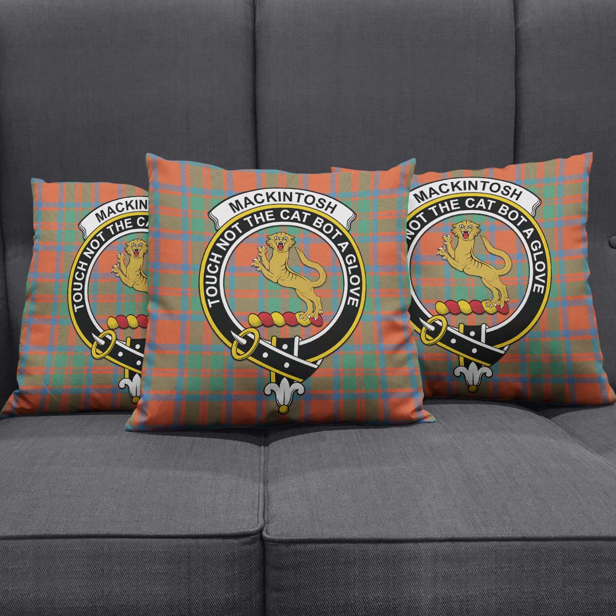 MacKintosh Ancient Tartan Pillow Cover with Family Crest Square Pillow Cover - Tartanvibesclothing