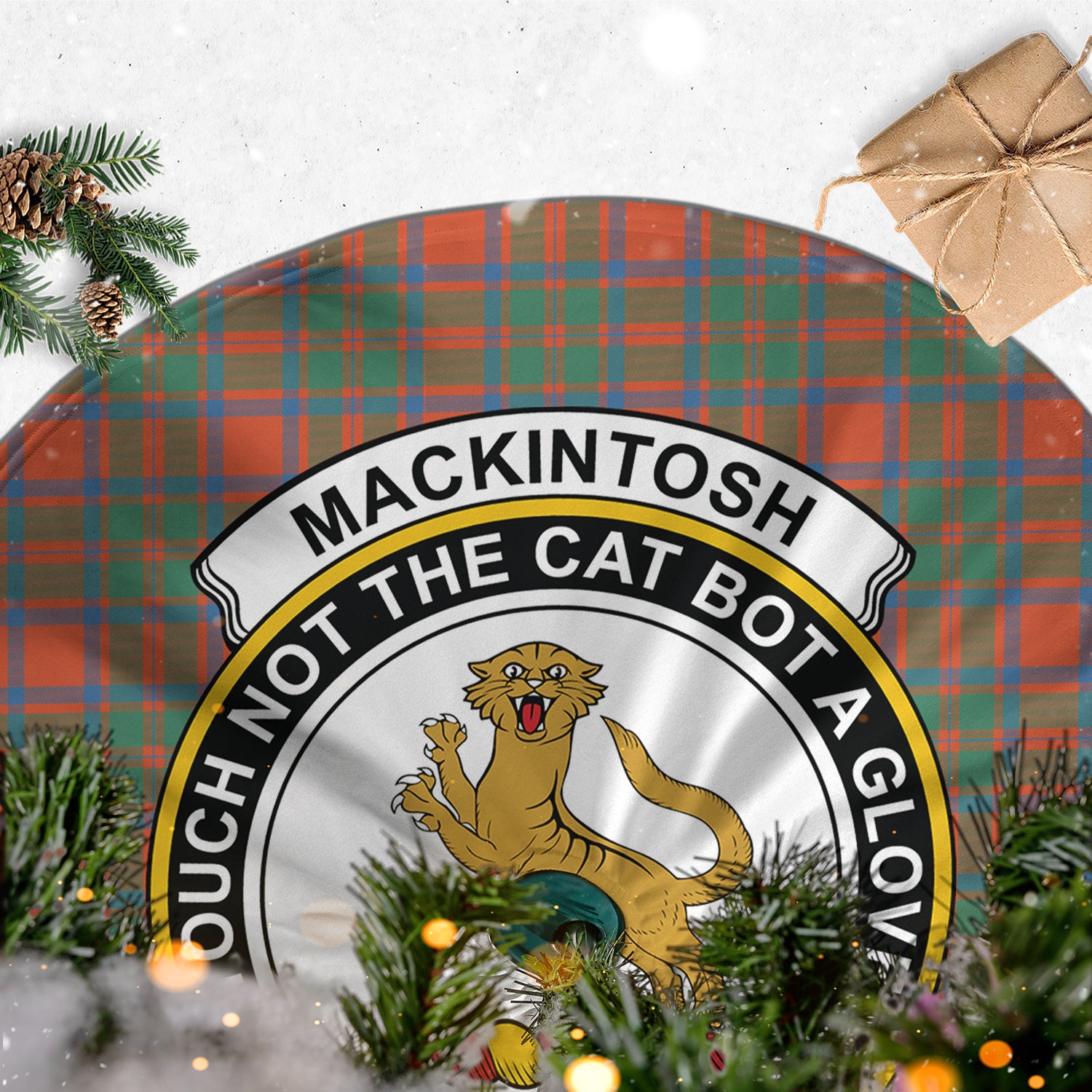 MacKintosh Ancient Tartan Christmas Tree Skirt with Family Crest - Tartanvibesclothing