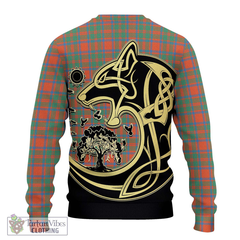 MacKintosh Ancient Tartan Knitted Sweater with Family Crest Celtic Wolf Style - Tartan Vibes Clothing