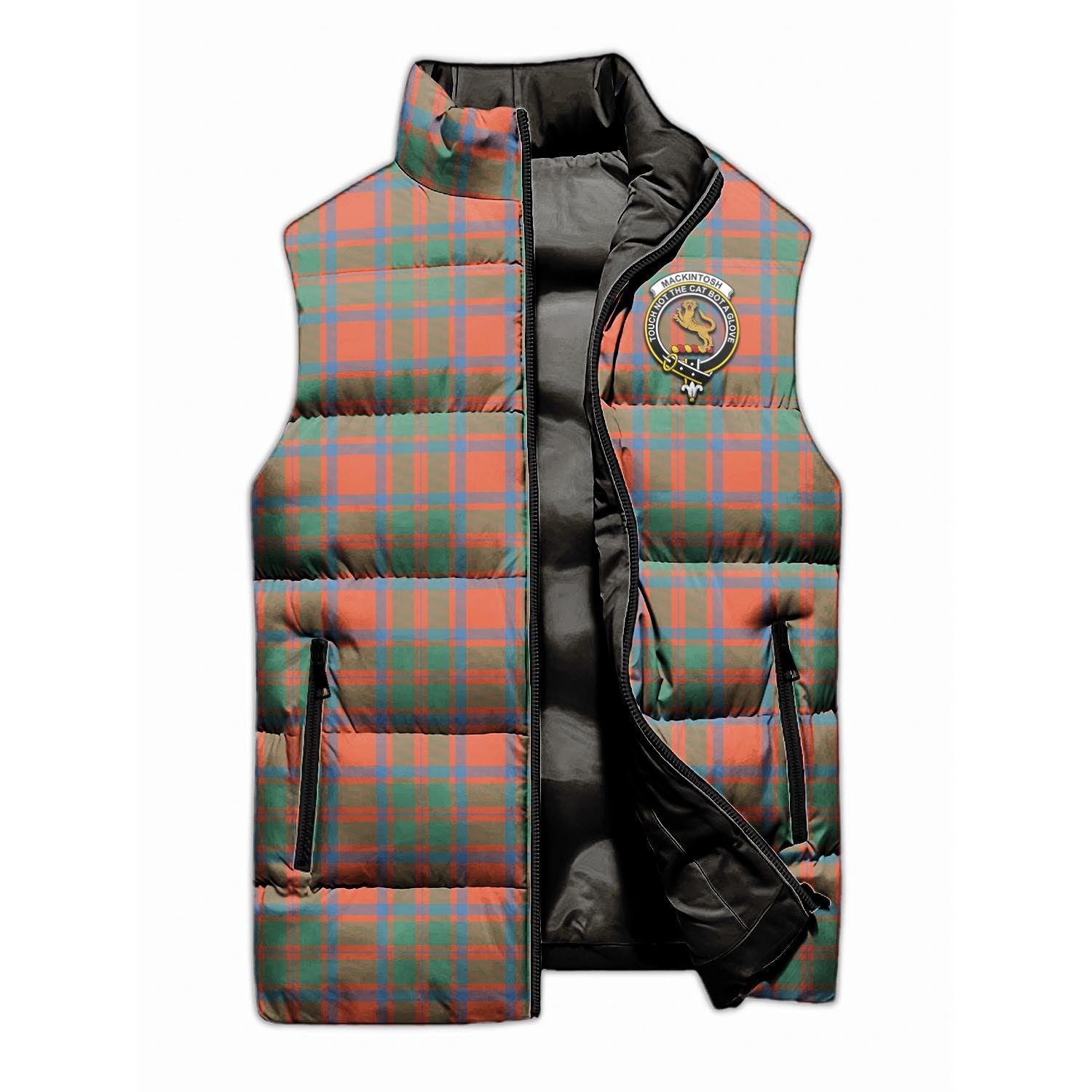 MacKintosh Ancient Tartan Sleeveless Puffer Jacket with Family Crest - Tartanvibesclothing