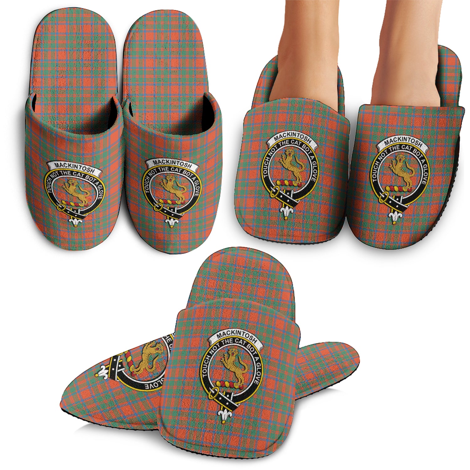 MacKintosh Ancient Tartan Home Slippers with Family Crest - Tartanvibesclothing