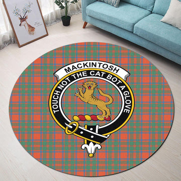 MacKintosh Ancient Tartan Round Rug with Family Crest