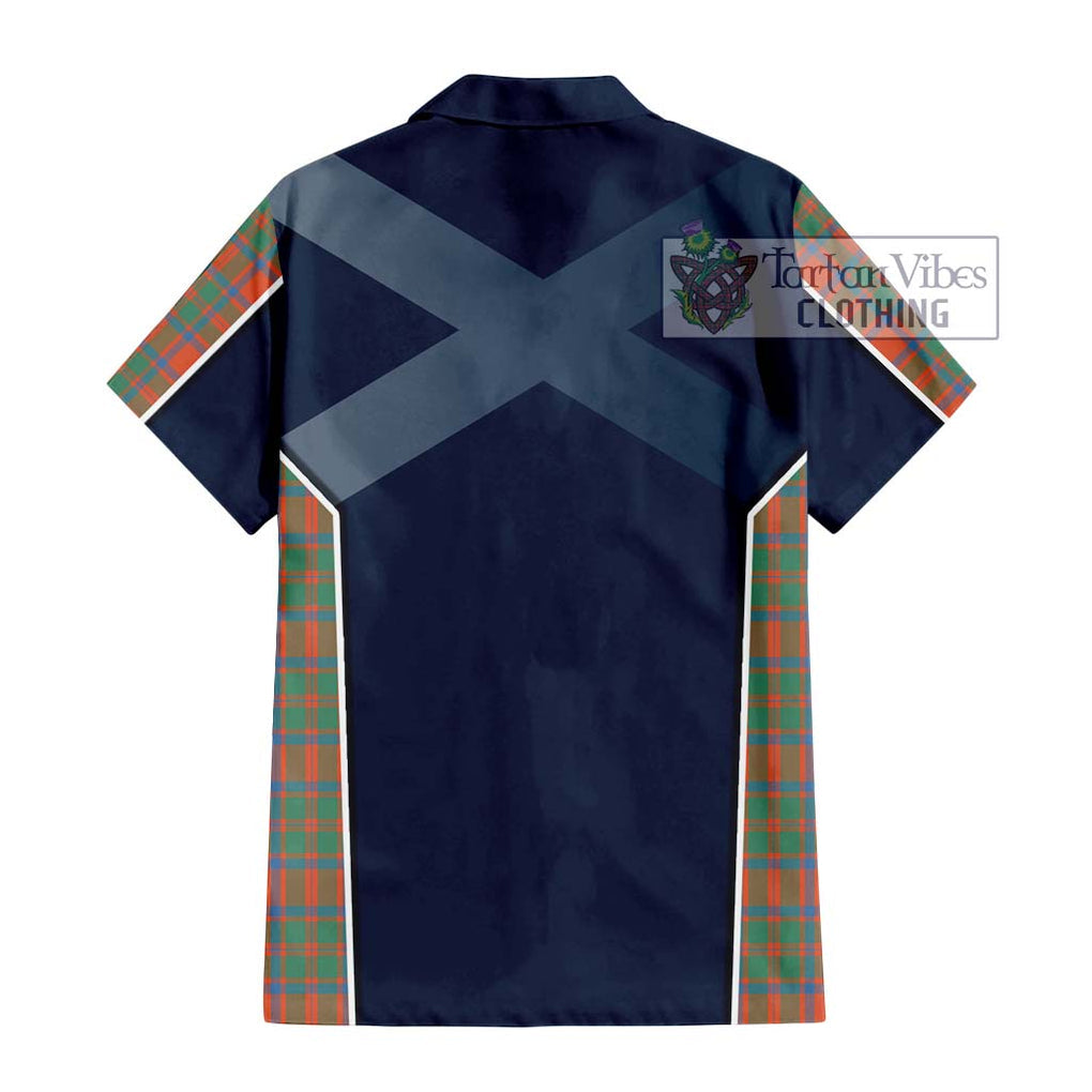 MacKintosh Ancient Tartan Short Sleeve Button Shirt with Family Crest and Lion Rampant Vibes Sport Style - Tartan Vibes Clothing