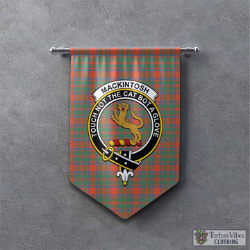 MacKintosh Ancient Tartan Gonfalon, Tartan Banner with Family Crest