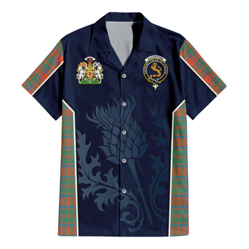 MacKintosh Ancient Tartan Short Sleeve Button Up Shirt with Family Crest and Scottish Thistle Vibes Sport Style