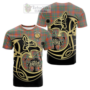 MacKintosh Ancient Tartan Cotton T-shirt with Family Crest Celtic Wolf Style