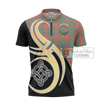 MacKintosh Ancient Tartan Zipper Polo Shirt with Family Crest and Celtic Symbol Style