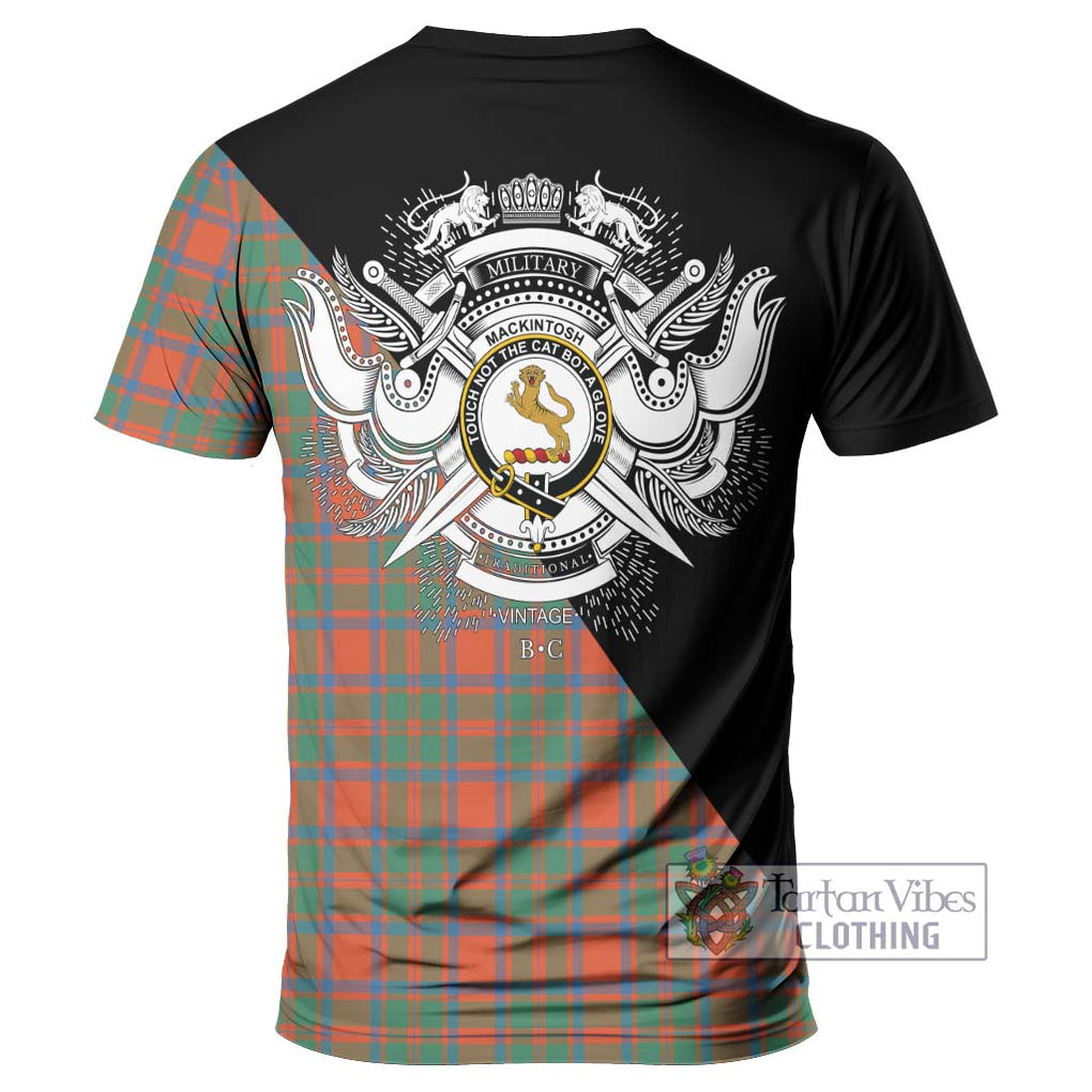 MacKintosh Ancient Tartan T-Shirt with Family Crest and Military Logo Style - Tartanvibesclothing Shop