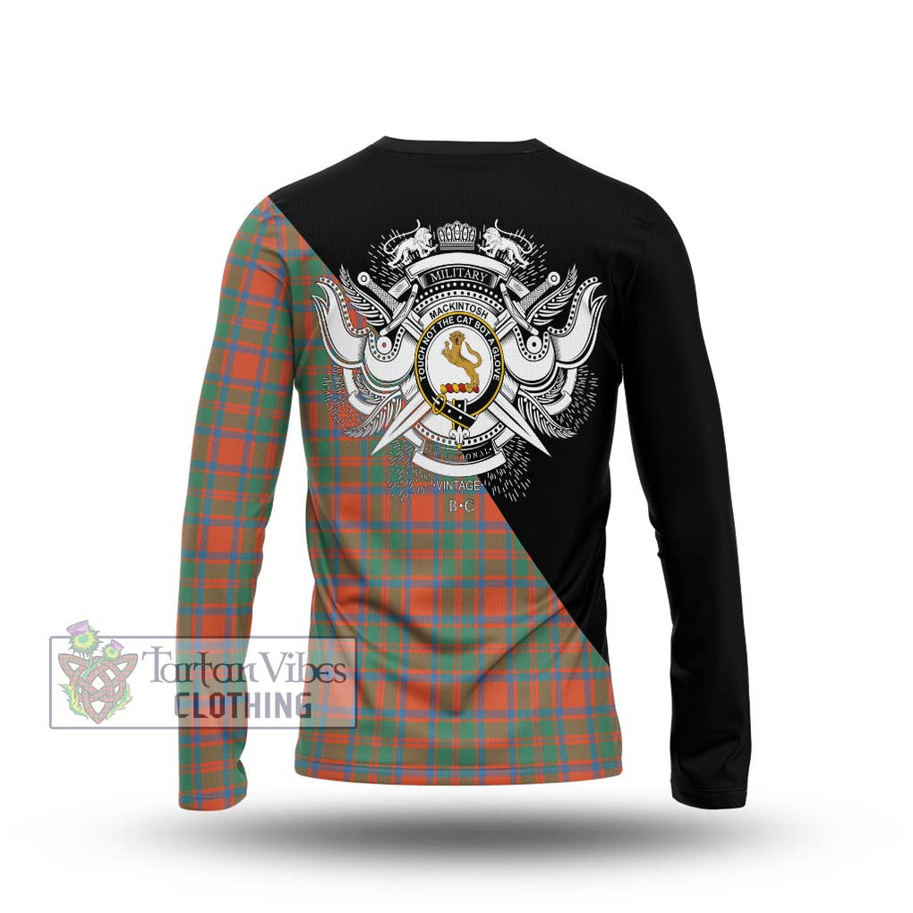 MacKintosh Ancient Tartan Long Sleeve T-Shirt with Family Crest and Military Logo Style - Tartanvibesclothing Shop