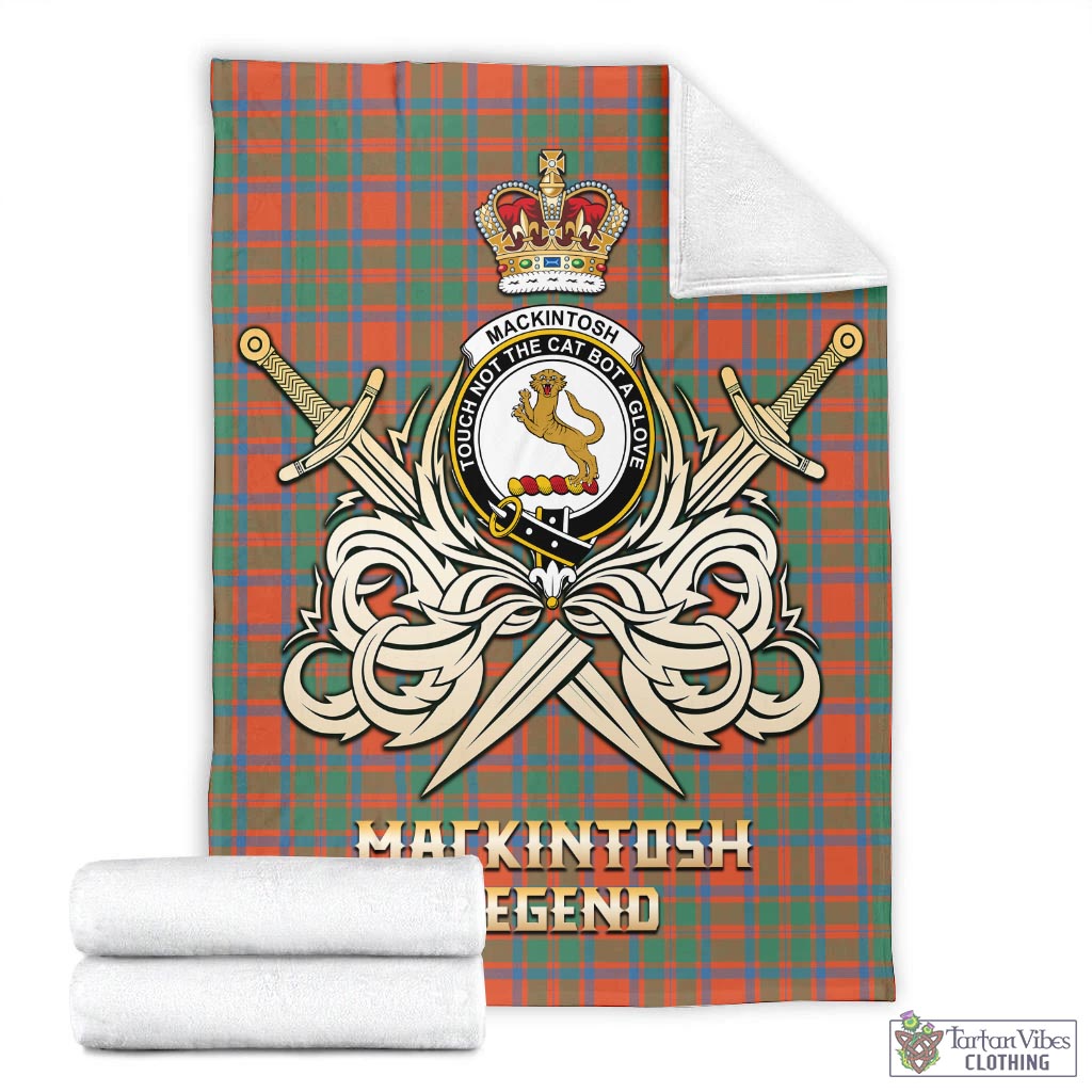 Tartan Vibes Clothing MacKintosh Ancient Tartan Blanket with Clan Crest and the Golden Sword of Courageous Legacy