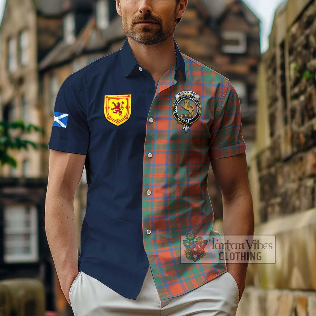 Tartan Vibes Clothing MacKintosh Ancient Tartan Short Sleeve Button Shirt with Scottish Lion Royal Arm Half Style