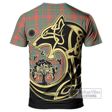 MacKintosh Ancient Tartan T-Shirt with Family Crest Celtic Wolf Style