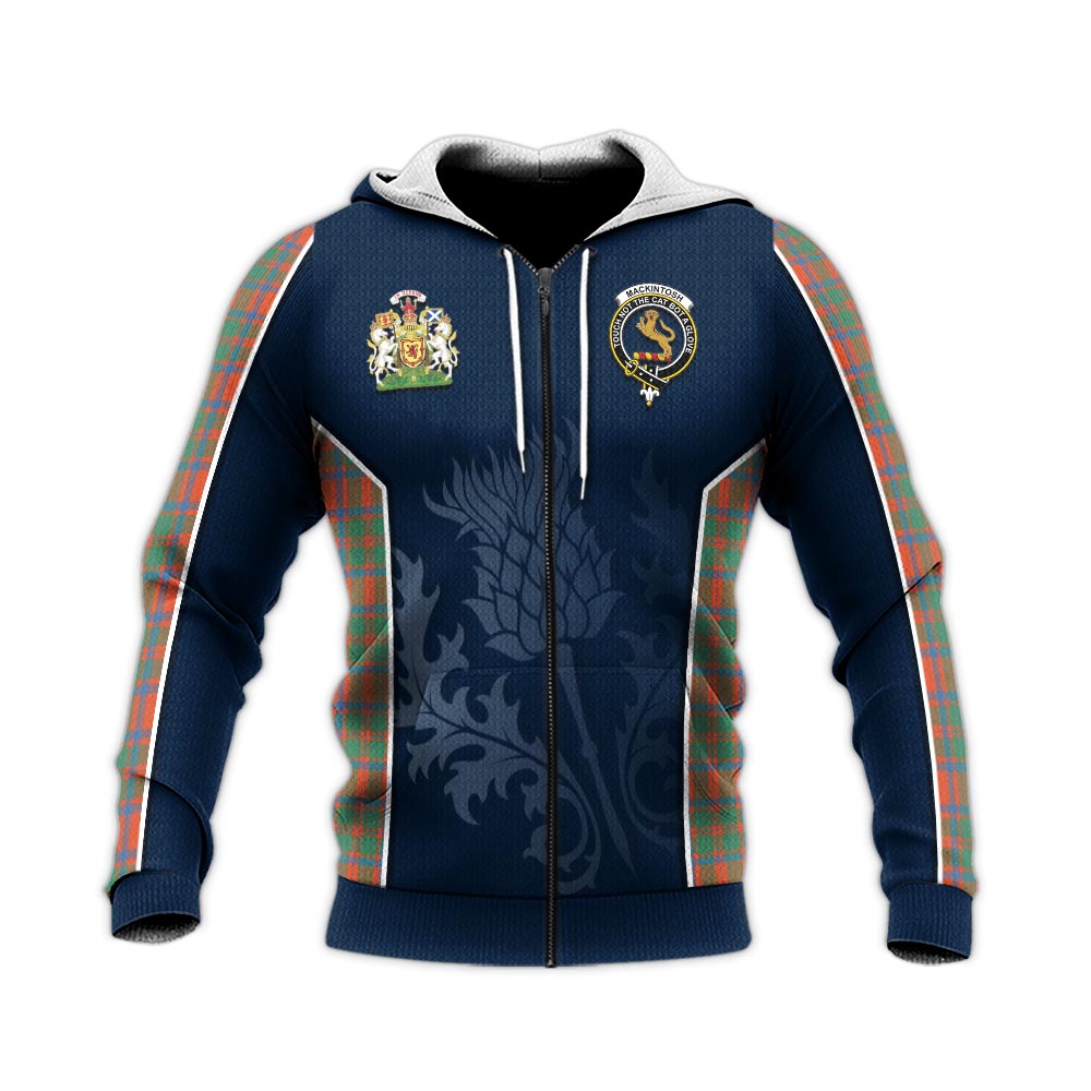 Tartan Vibes Clothing MacKintosh Ancient Tartan Knitted Hoodie with Family Crest and Scottish Thistle Vibes Sport Style