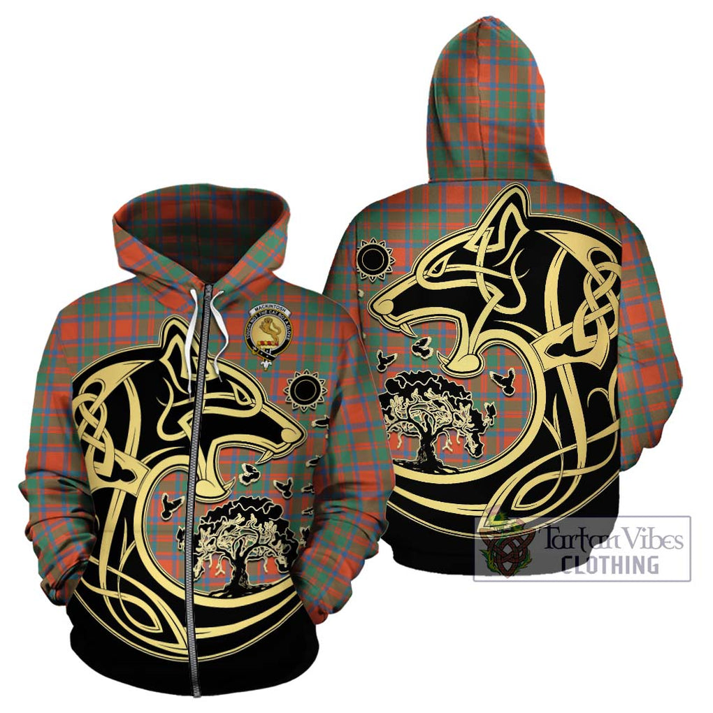 MacKintosh Ancient Tartan Hoodie with Family Crest Celtic Wolf Style - Tartan Vibes Clothing