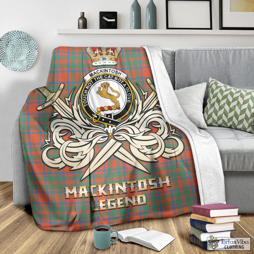 Tartan Vibes Clothing MacKintosh Ancient Tartan Blanket with Clan Crest and the Golden Sword of Courageous Legacy