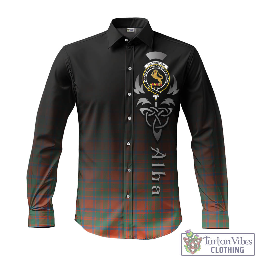 Tartan Vibes Clothing MacKintosh Ancient Tartan Long Sleeve Button Up Featuring Alba Gu Brath Family Crest Celtic Inspired