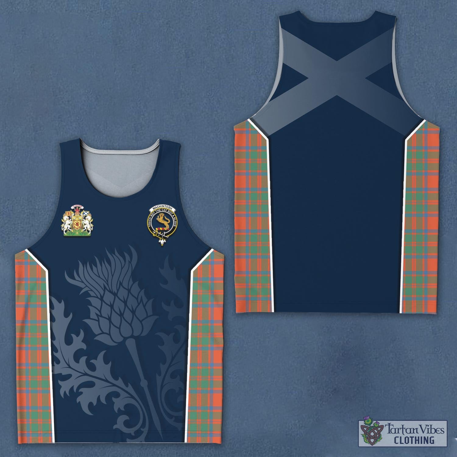 Tartan Vibes Clothing MacKintosh Ancient Tartan Men's Tanks Top with Family Crest and Scottish Thistle Vibes Sport Style