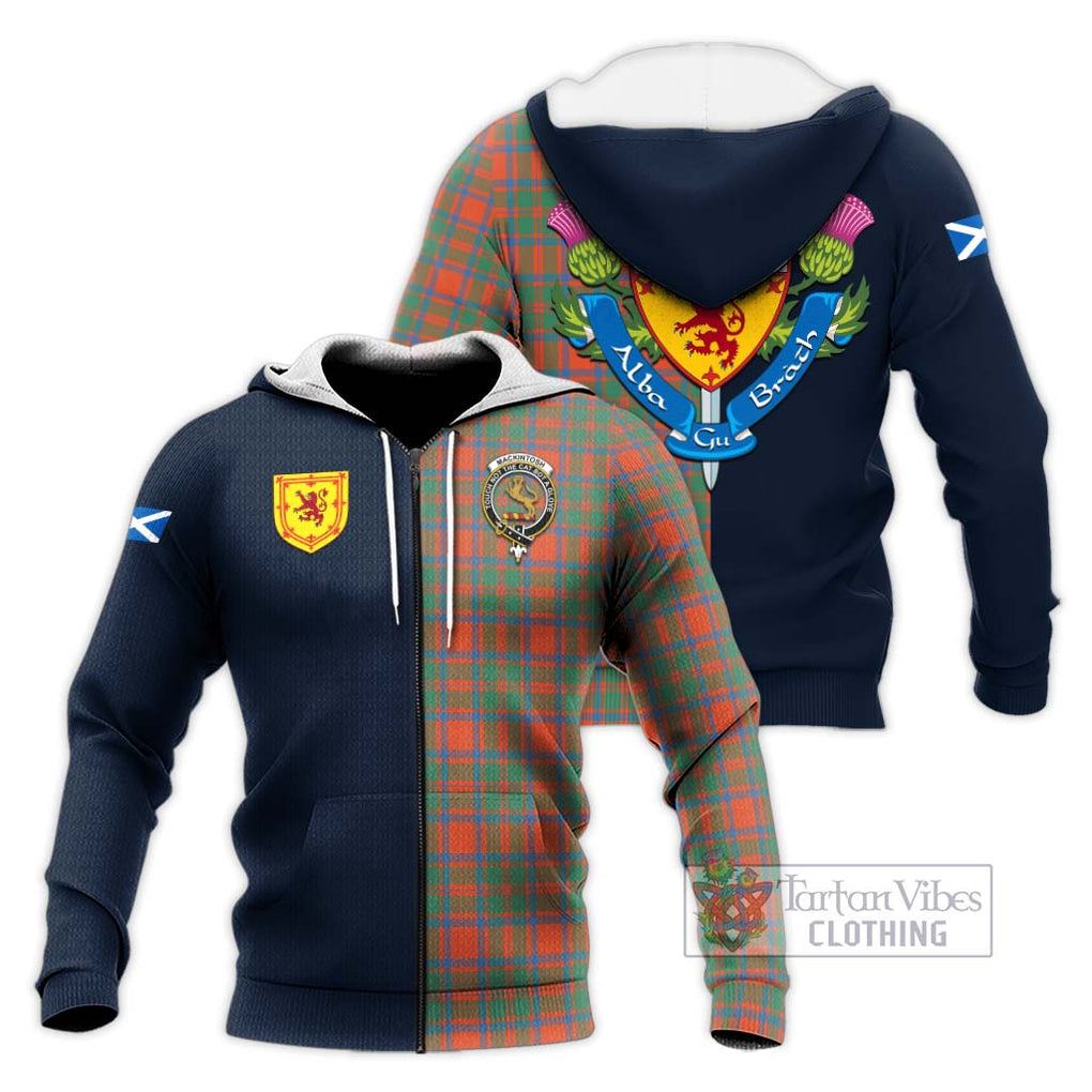 Tartan Vibes Clothing MacKintosh Ancient Tartan Knitted Hoodie with Scottish Lion Royal Arm Half Style