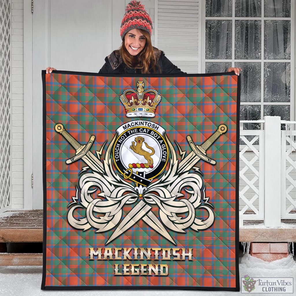 Tartan Vibes Clothing MacKintosh Ancient Tartan Quilt with Clan Crest and the Golden Sword of Courageous Legacy